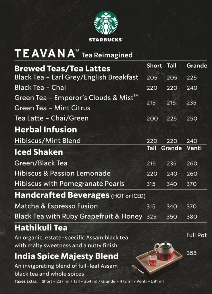 Starbucks Hot chocolate menu Prices